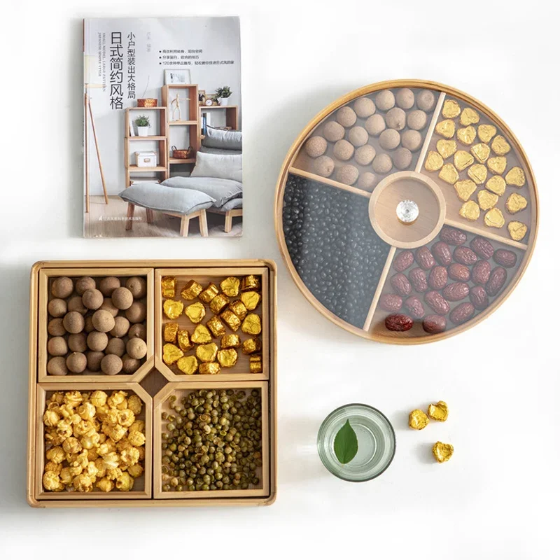 Food Platter Snacks - Bamboo Divided Nut Storage Tray Wooden