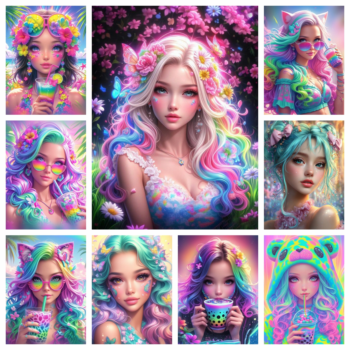 Fruit Roll Up - Rainbow Fruit Fashion Girl Diamond Painting