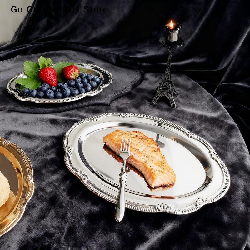 Food Platter Snacks - European Vintage Embossed Silver Tray Serving