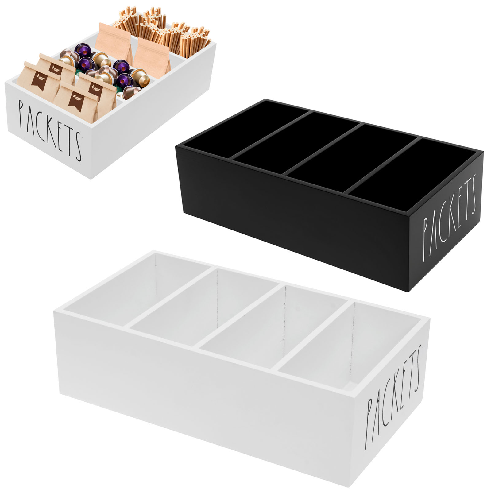 Food Snacks Packets - 4 Grids Wooden Seasoning Storage Box