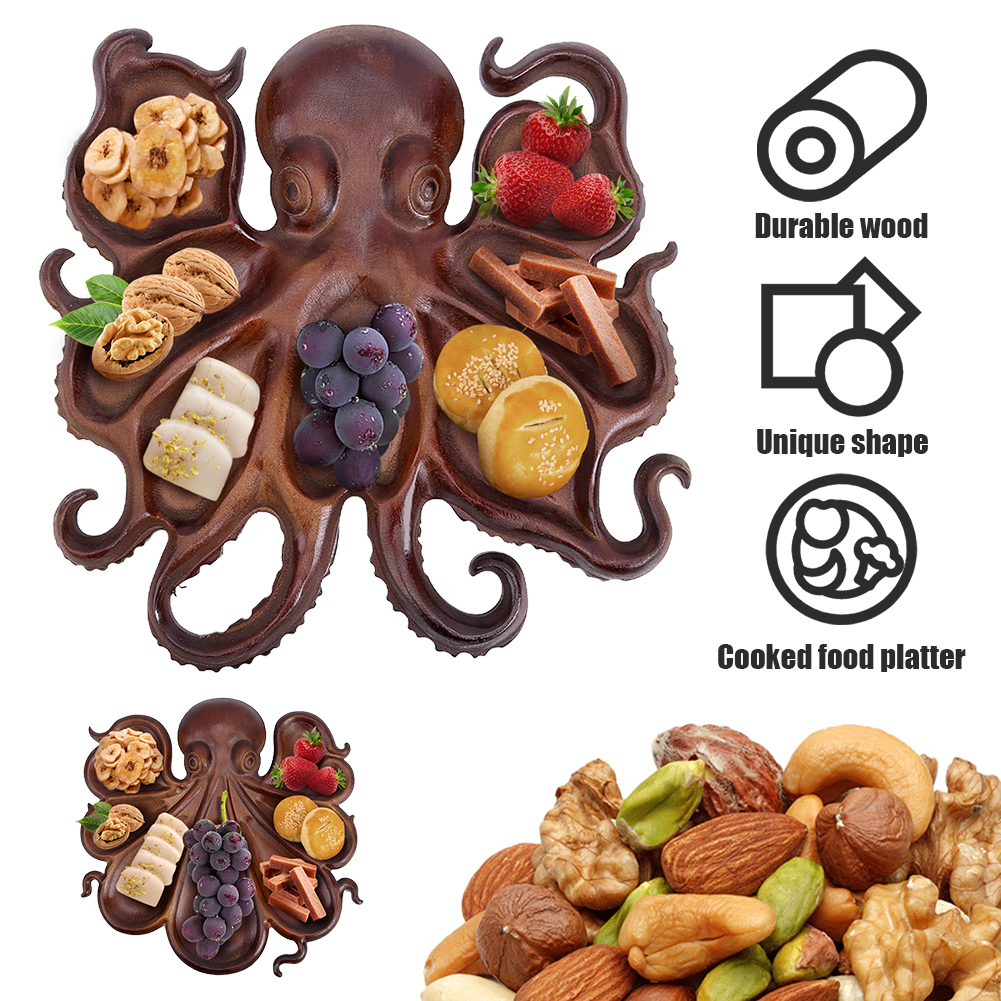 Food Platter Snacks - Octopus Shaped Wooden Serving Tray Board