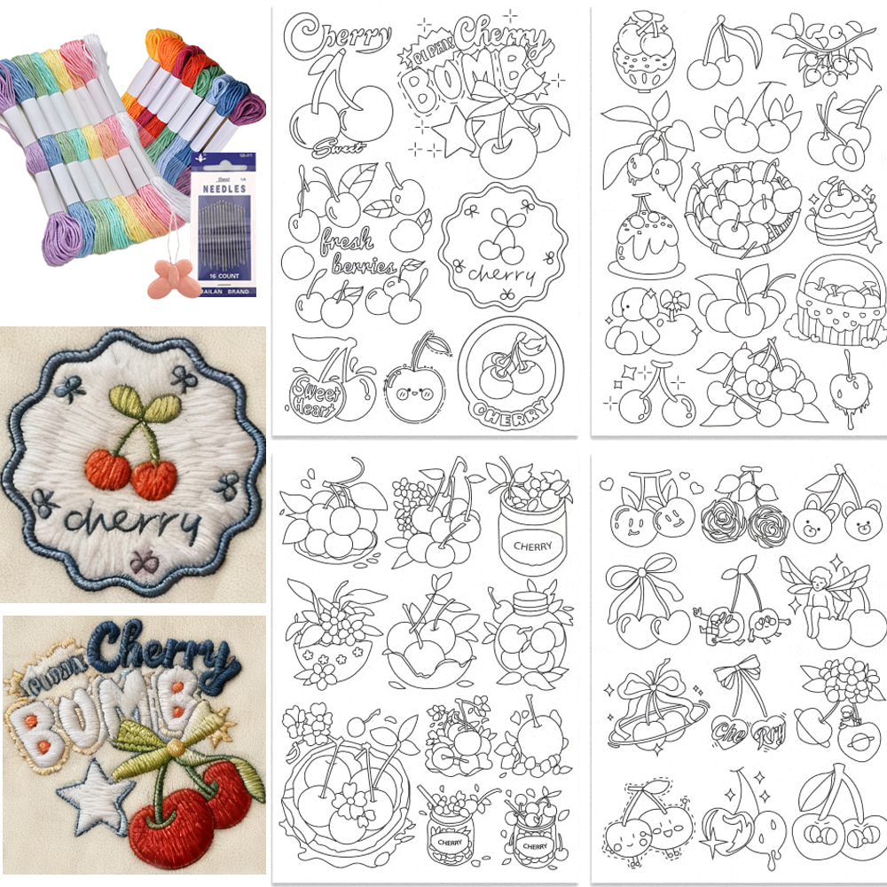 Fruit Roll Up - 4 Pcs Cherry Water-Soluble Embroidery Stickers,