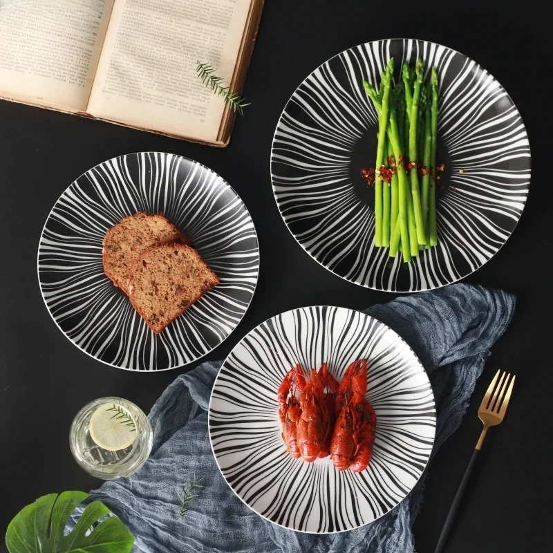 Ceramic Black White Stripes Ta - Food Good Snacks ulasan dan harga