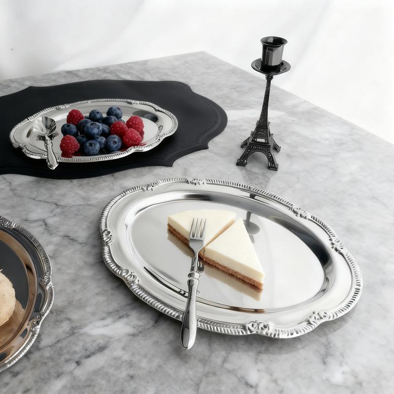 1PC Vintage Embossed Silver Tr - Food Platter Snacks ulasan dan harga