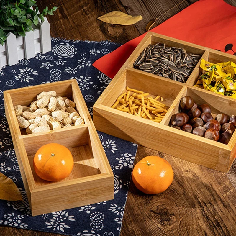 Bamboo Divided Nut Storage Tra - Food Platter Snacks ulasan dan harga