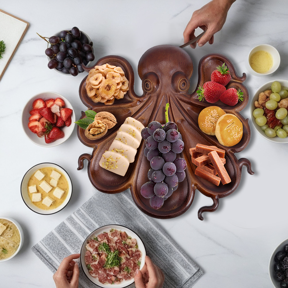 Octopus Shaped Wooden Serving  - Food Platter Snacks ulasan dan harga