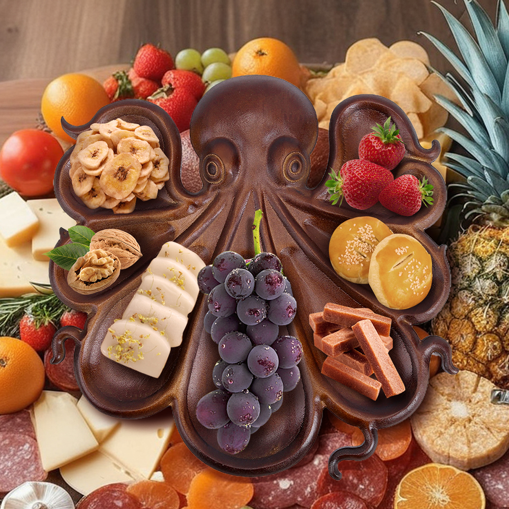 Octopus Shaped Wooden Serving  - Food Platter Snacks ulasan dan harga
