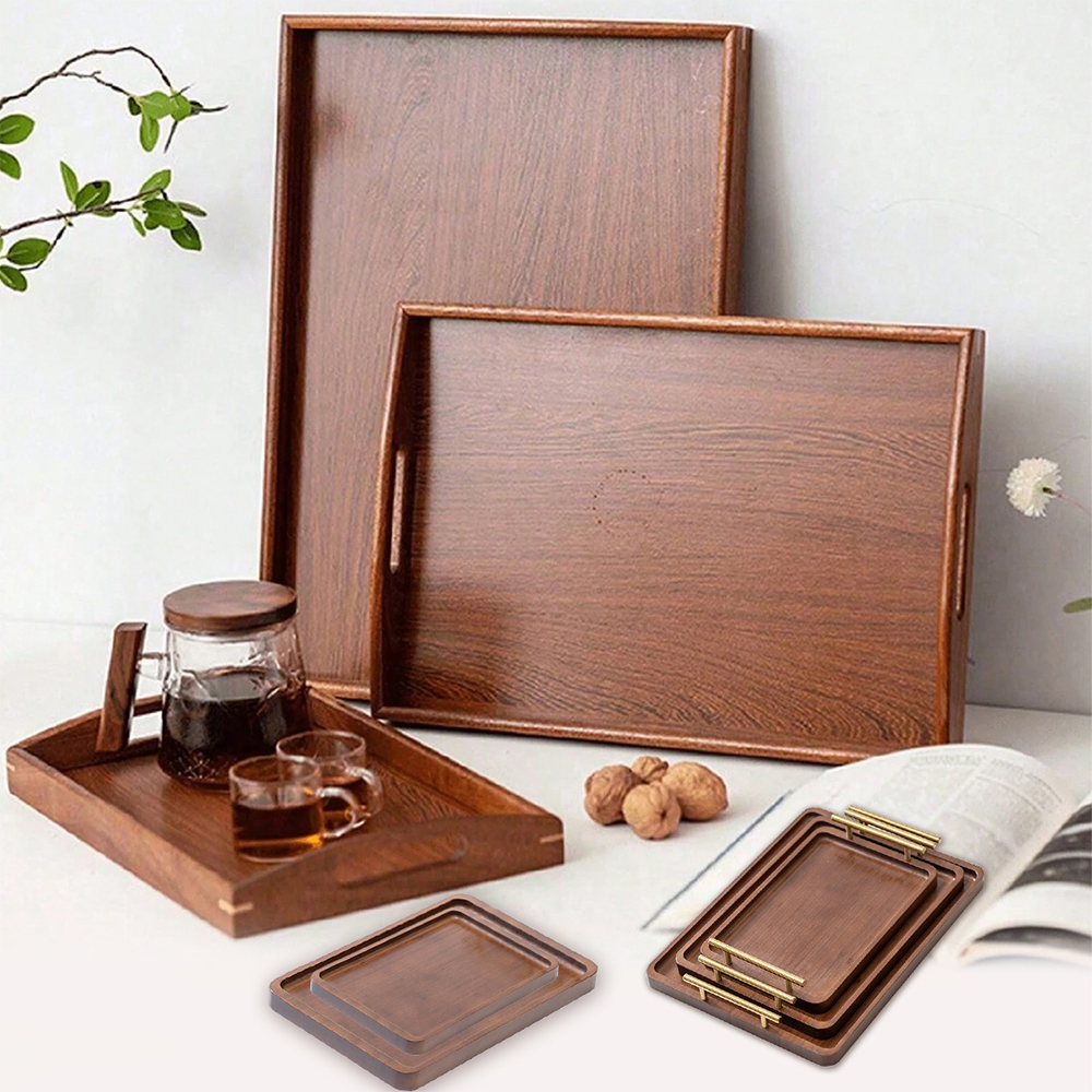 Wooden Serving Tray with Handl - Food Platter Snacks ulasan dan harga